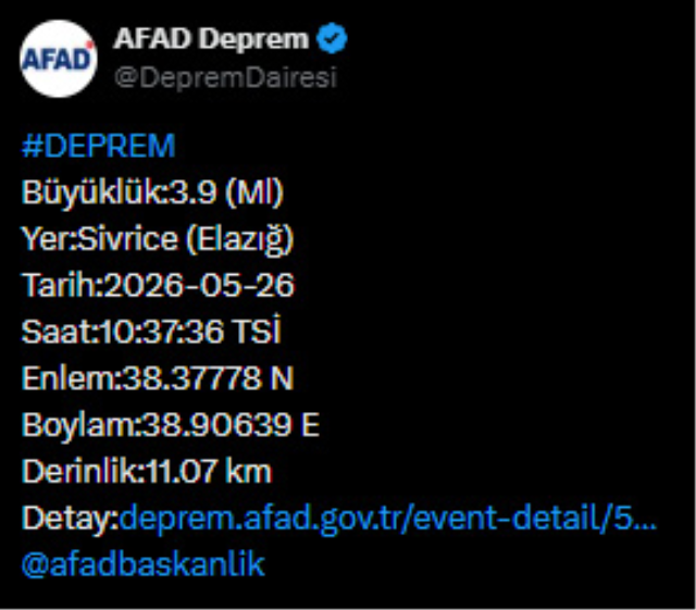 Elazığ'da peş peşe deprem: 4 saatte 2 kere sallandı, AFAD'dan açıklama geldi