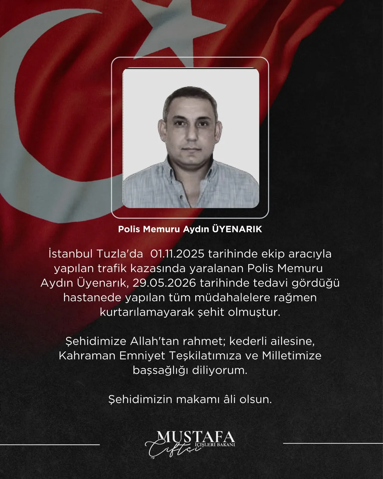 Bakanlıktan acı haber geldi: Kazada yaralanan polis memuru şehit oldu