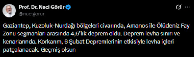 Gaziantep depremi sonrası Naci Görür'den ilk açıklama: Korkarım parçalanacak!