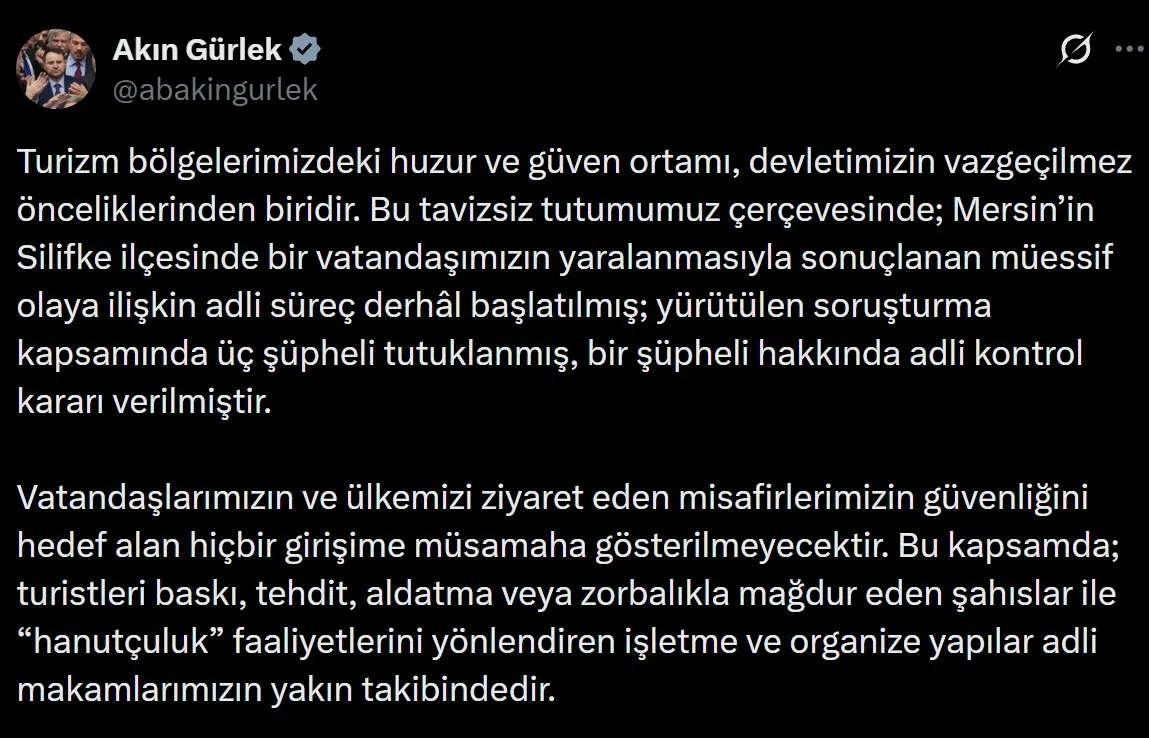 Silifke'deki kavgaya ilişkin Bakan Gürlek'ten açıklama geldi: Adli süreç başlatıldı