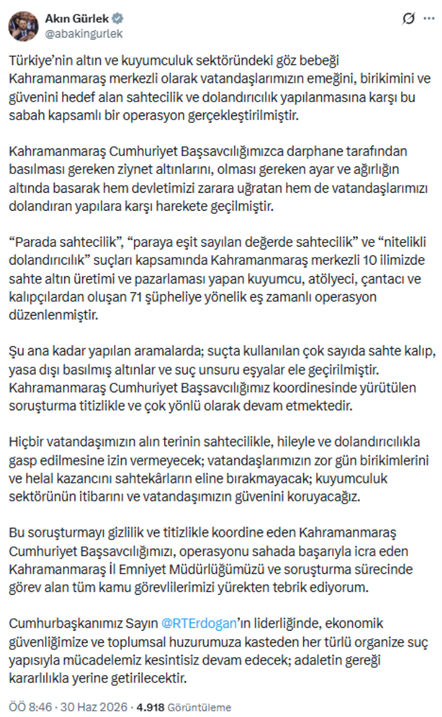Çil çil sahte altınları piyasaya sürdüler: 10 ilde başlatılan sahte altın operasyonunda 71 kişi gözaltına alındı!