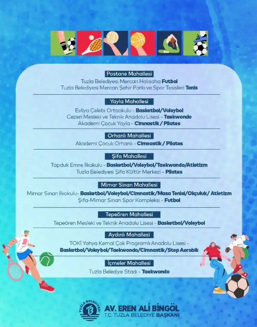 Tuzla Belediyesi Yaz Spor Okulları için Kayıtlar Başlıyor