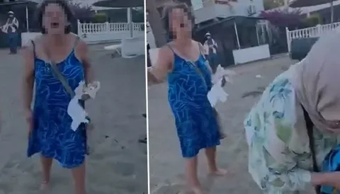 Plajda tesettürlü anne ile kızına saldırmıştı: O kadın mahkemeye sevk edildi