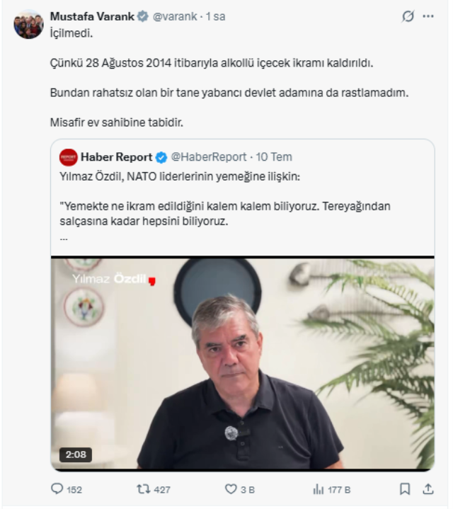 NATO Zirvesi’nde liderlere içki mi ikram edildi? Merak edilen soruya Mustafa Varank'tan yanıt geldi