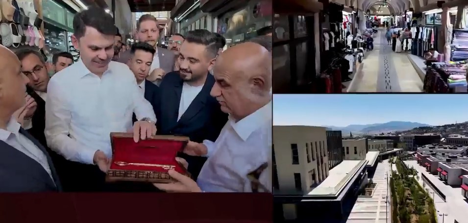 Kahramanmaraş'ta deprem sonrası yenilenen Tarihi Kapalıçarşı esnafından, Murat Kurum'a anlamlı hediye: Devletin gücünü hissettik...