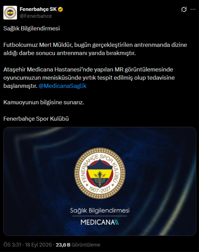 Fenerbahçe'ye kötü haber: Yıldız futbolcunun menisküsü yırtıldı!