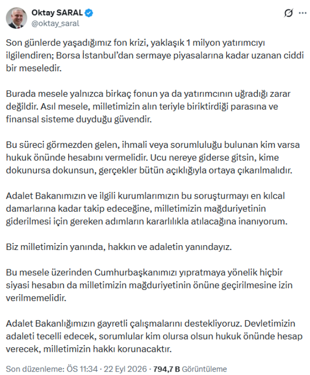 Erdoğan'ın başdanışmanından fon olayına ilişkin ilk kez açıklama geldi!