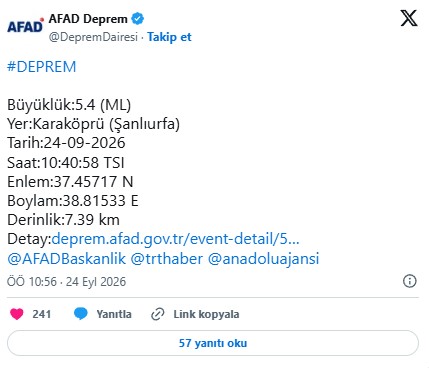Şanlıurfa'da 5,4 büyüklüğünde deprem meydana geldi!