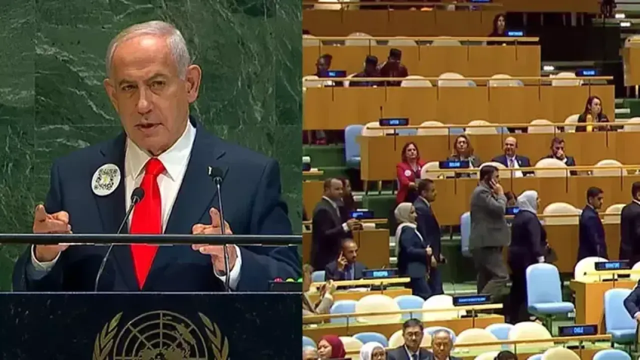 Netanyahu kürsüde konuşurken protesto edildi: İsrail heyeti salonu terk edenleri tek tek fişledi!