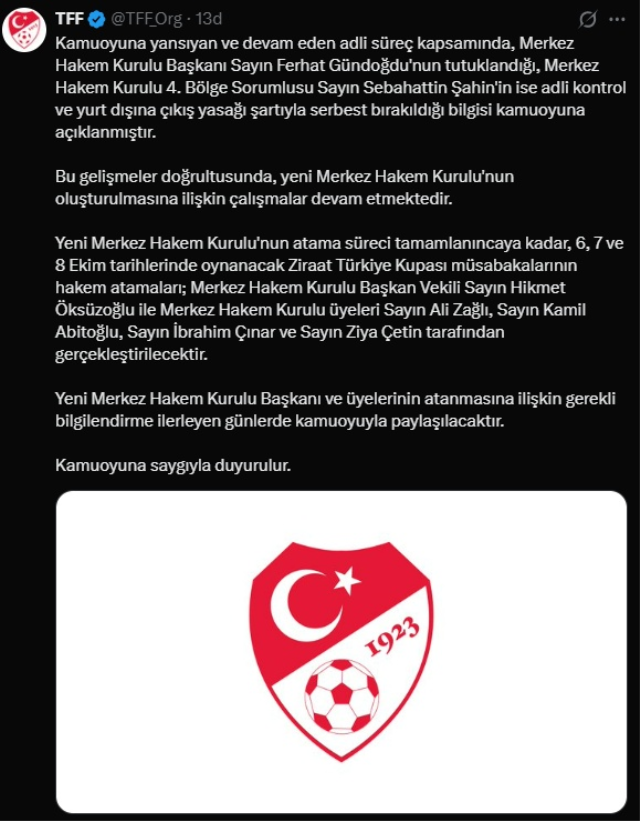 TFF'den önemli açıklama: Hakemleri atayacak isimler belli oldu!