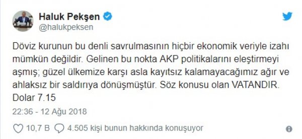 CHP'li Pekşen'den dolar açıklaması: Kayıtsız kalamayacağımız ahlaksız bir saldırı