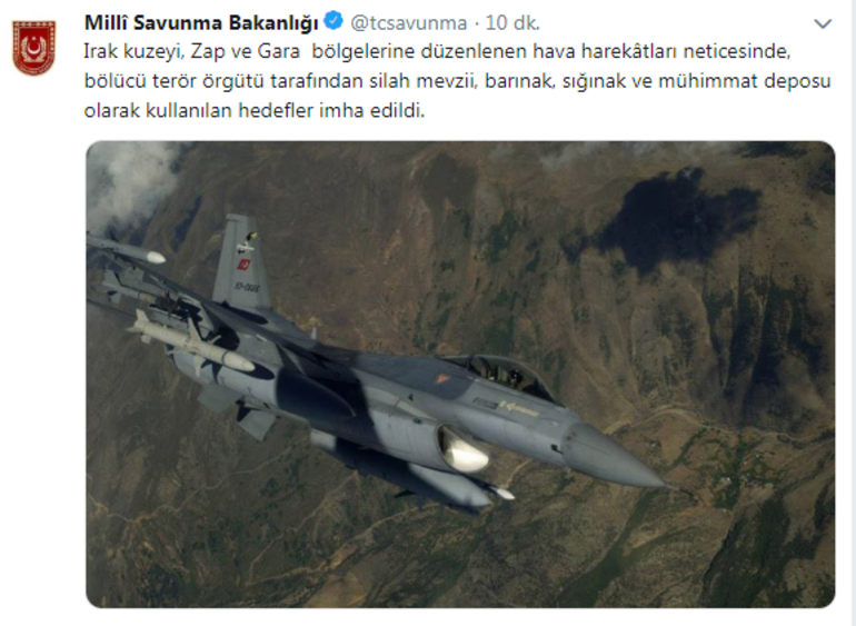 Kuzey Irak'a hava harekatı: İmha edildi