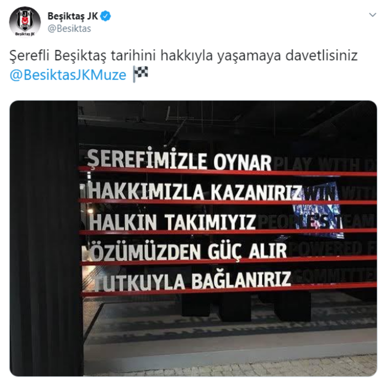 Beşiktaş’tan şerefli paylaşım