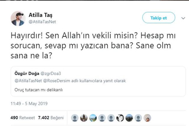 Atilla Taş, oruç sorusuna sert bir cevap verdi