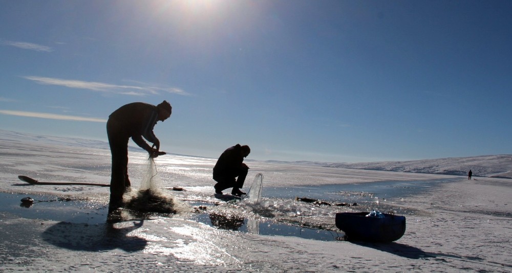 Erzurum ve Ağrı’da Eskimo usulü balık avlıyorlar