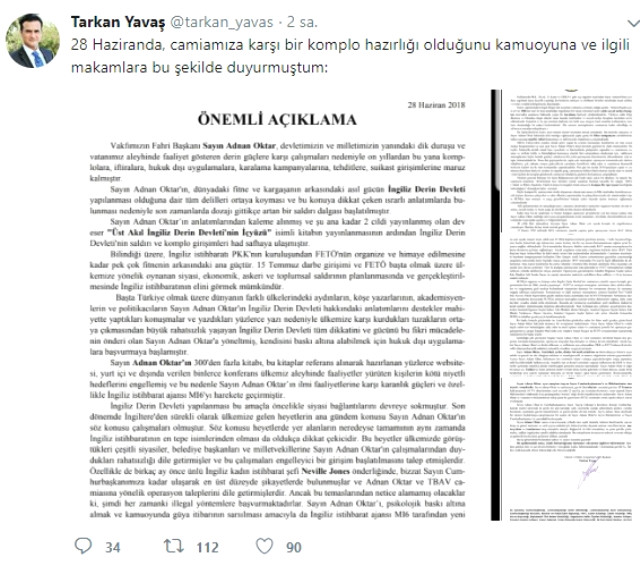 Adnan Oktar'ın firari adamı Erdoğan ve Bahçeli'den yardım istedi