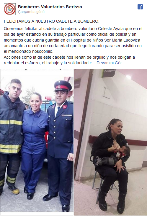 Arjantin'de polis memuru açlıktan ağlayan bebeği emzirdi