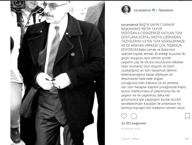 Özcan Deniz Başkan Erdoğan'ın taziyesine teşekkür etti