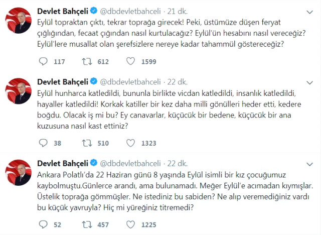 Bahçeli'den minik Eylül cinayetine sert tepki