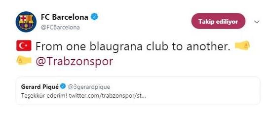 Gerard Pique Trabzonspor’a teşekkür etti