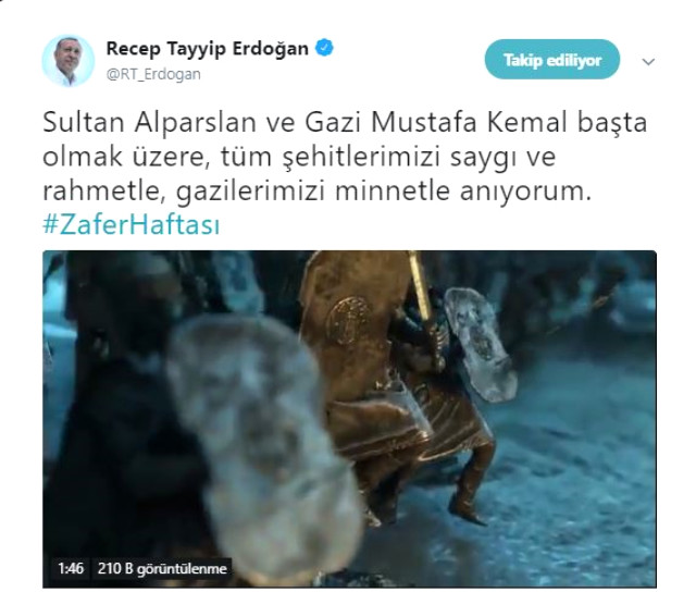 Başkan Erdoğan'ın Malazgirt paylaşımı Twitter'da rekor kırdı