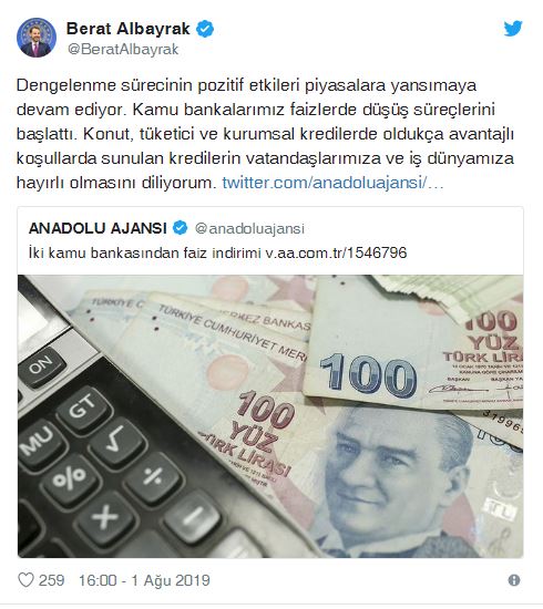Bakan Albayrak'tan bankaların faiz indirimine ilk yorum geldi