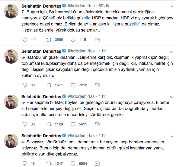 Selahattin Demirtaş'tan Ekrem İmamoğlu'na destek çağrısı geldi