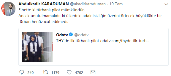 Saadet Partisi'nden baş örtülü pilot adayına şok tepki