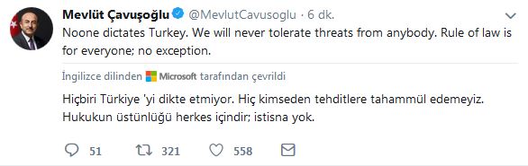 Mevlüt Çavuşoğlu'ndan Brunson tepkisi 'kimse Türkiye'ye dikte edemez'