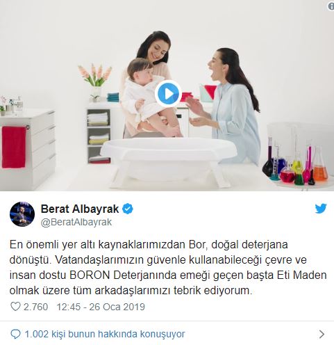 Bakan Albayrak'tan BORON paylaşımı