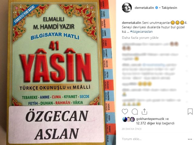 Demet Akalın, 4 sene önce vahşice öldürülen Özgecan Aslan için Kur'an okudu