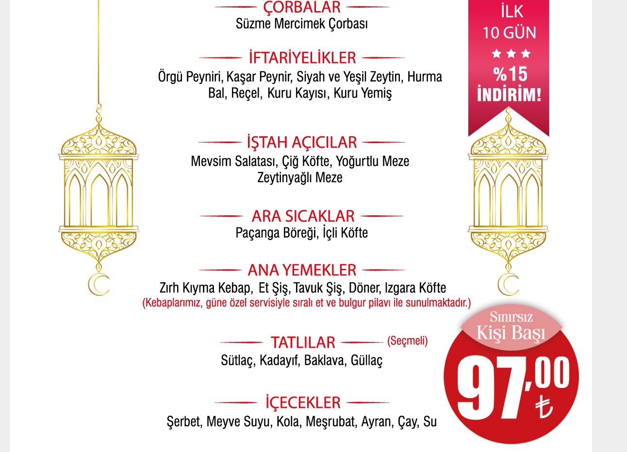 Ziya Şark Sofrası iftar menüleri 2019