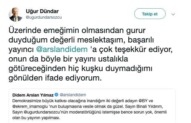 Ortak yayını yönetmek için Binali Yıldırım'ın istediği Uğur Dündar, tehdit edildiğini açıkladı!