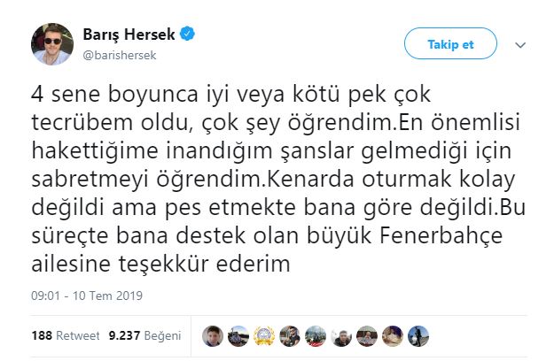 Barış Hersek’ten sitem dolu ayrılık mesajı geldi
