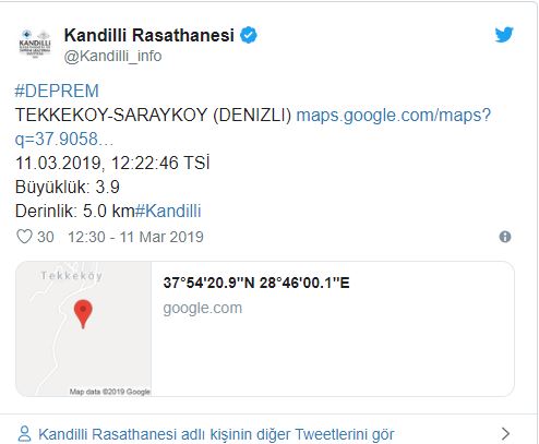 Denizli'de korkutan deprem