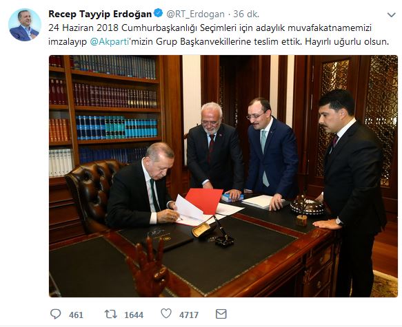 Cumhurbaşkanı Erdoğan adaylık başvurusunu imzaladı!