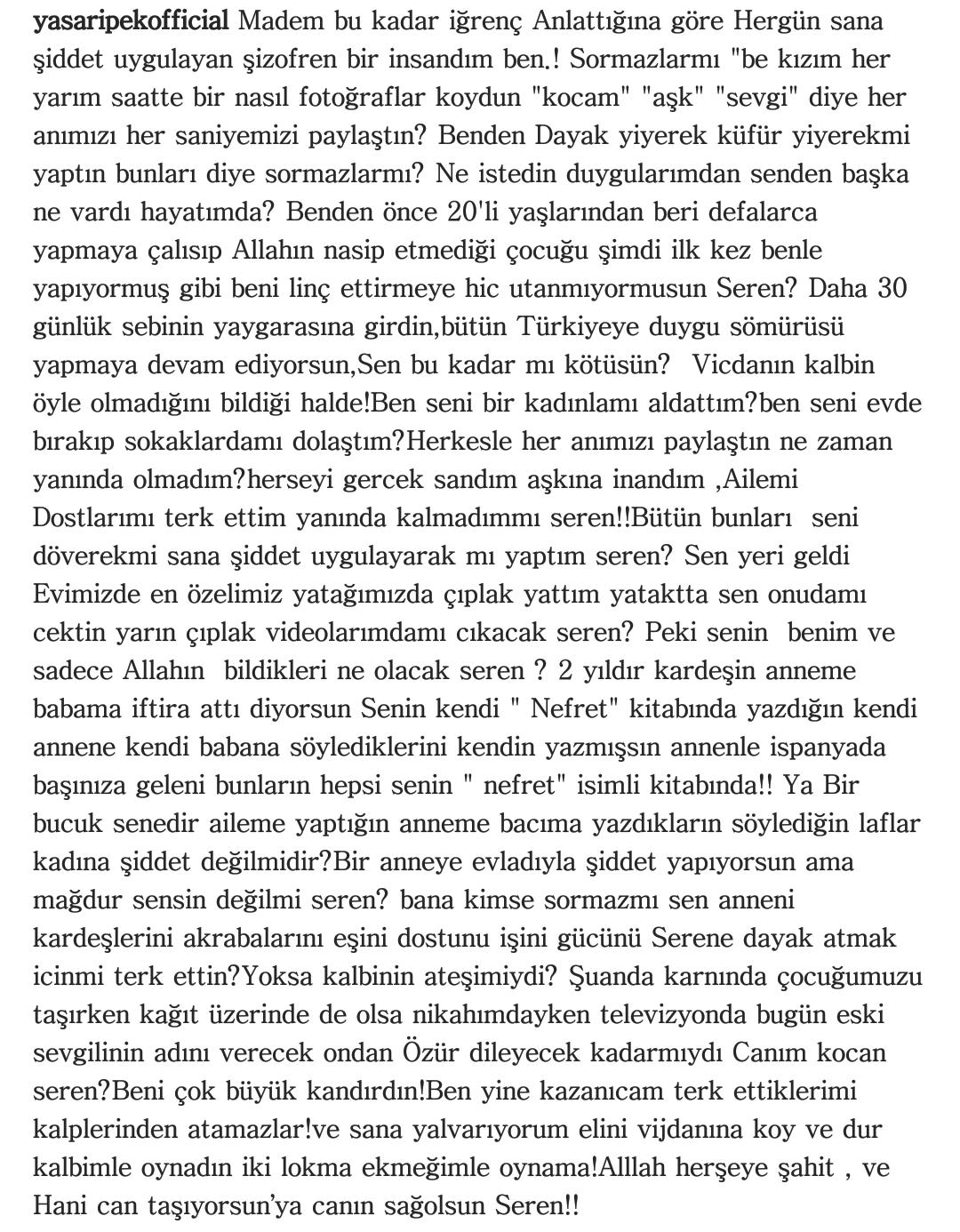 Yaşar İpek'ten Seren Serengil'e: Duygu sömürüsü yapmaya devam ediyorsun