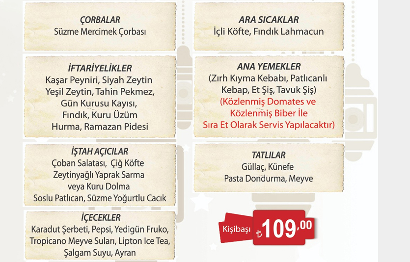 Ziya Şark Sofrası iftar menüleri 2019
