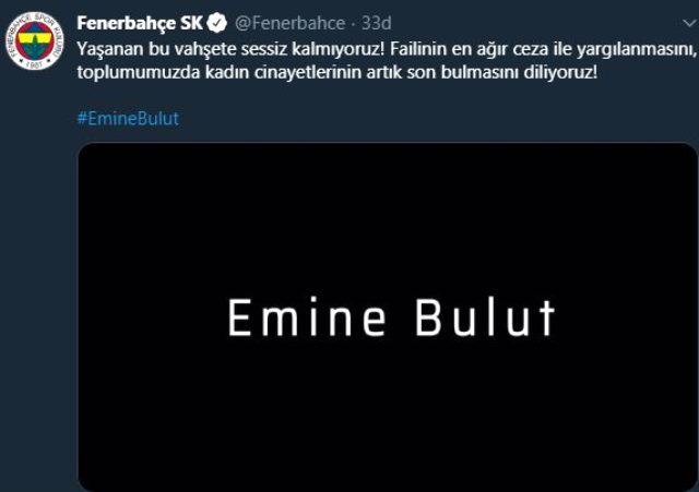 Beşiktaş Emine Bulut cinayetine sessiz kalmadı