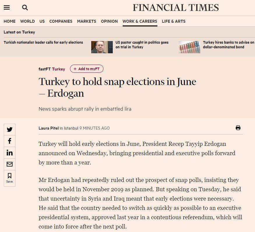 Erken Seçim Kararı Yabancı Basında Nasıl Yer Aldı?