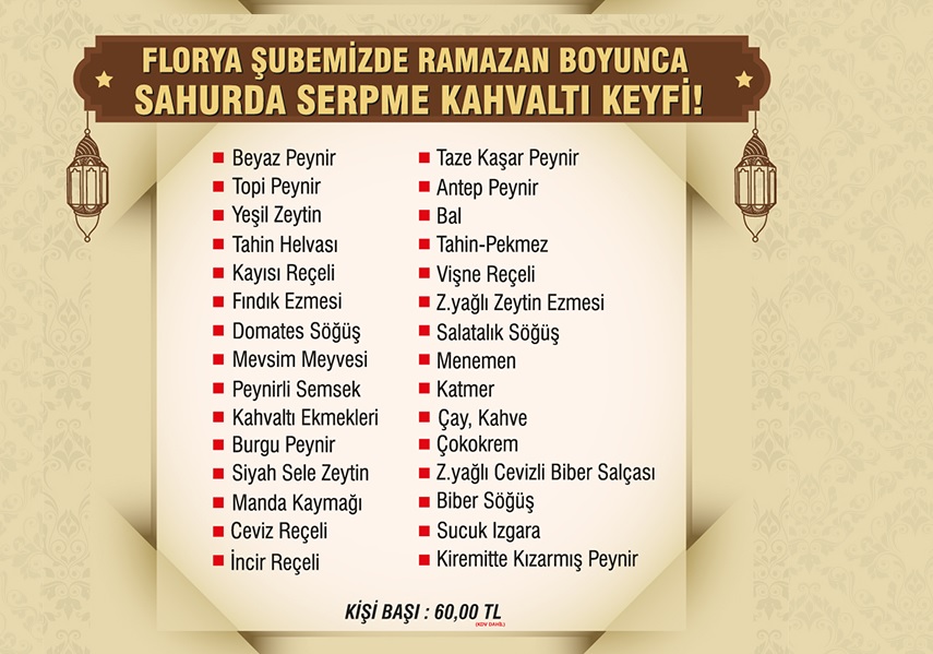 Ziya Şark Sofrası iftar menüleri 2019