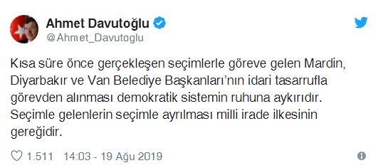 Ahmet Davutoğlu ve Abdullah Gül'den, HDP'lilerin görevden alınmasına akıl almaz tepki!
