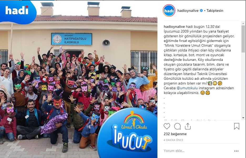 İstanbul Teknik Üniversitesi Gönüllülük kulübü adı altında yürütülen projenin adı nedir?