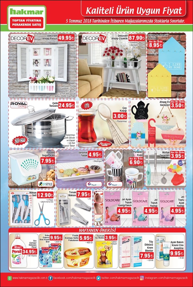 Hakmar Aktüel Ürünler Listesi 5 -12 Temmuz 2018