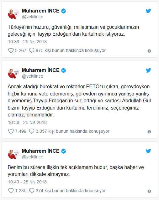 Muharrem İnce: "Oyumu Erdoğan'a Veririm" CHP'de Abdullah Gül Çatlak Verdi!