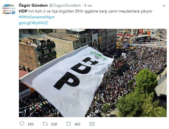 HDP'den Afrin İçin Ortalığı Karıştırma Hamlesi