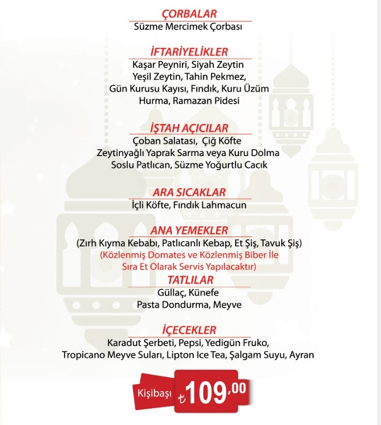 Ziya Şark Sofrası iftar menüleri 2019