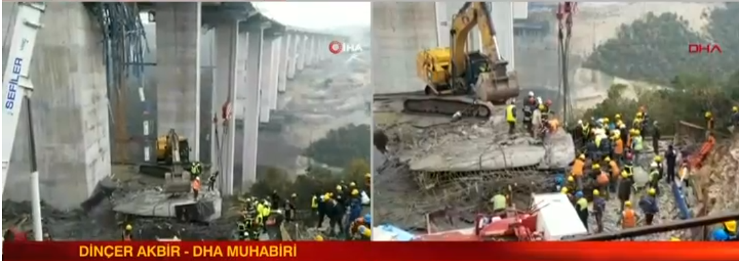Gebze'de viyadük çalışmasında beton blok düştü! Yaralılar var