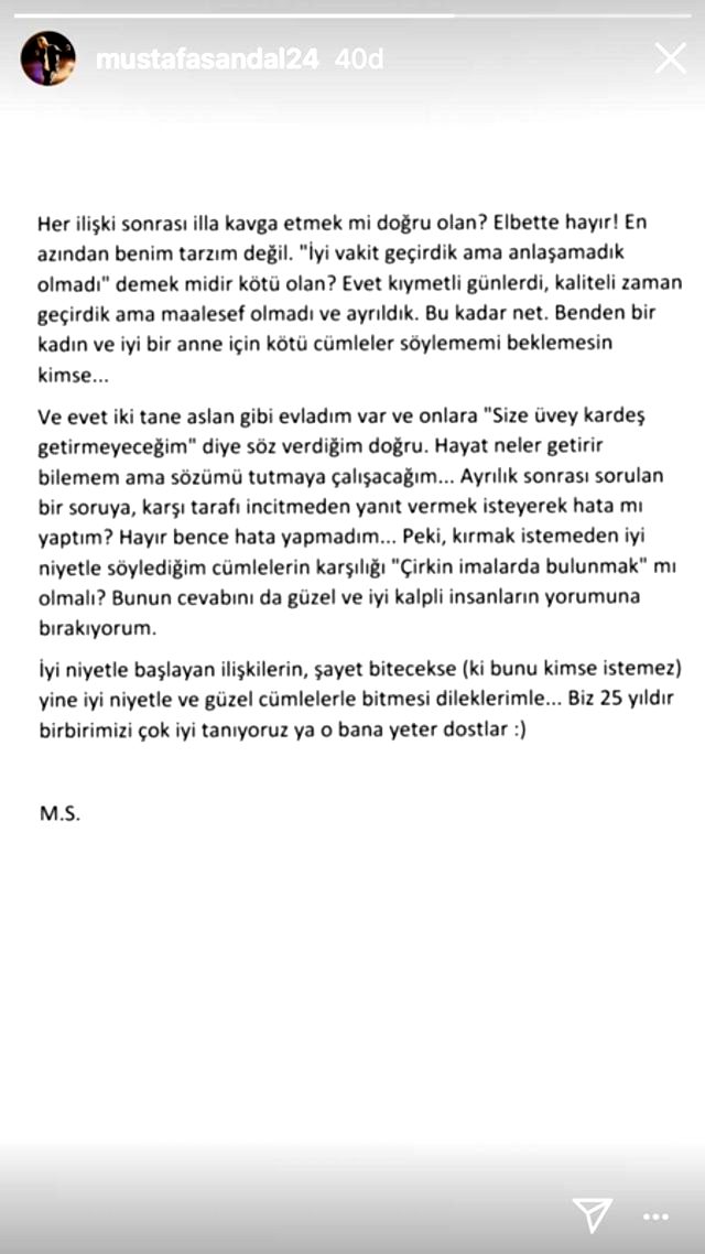 Mustafa Sandal'dan Melis Sütşurup'a jet hızında cevap