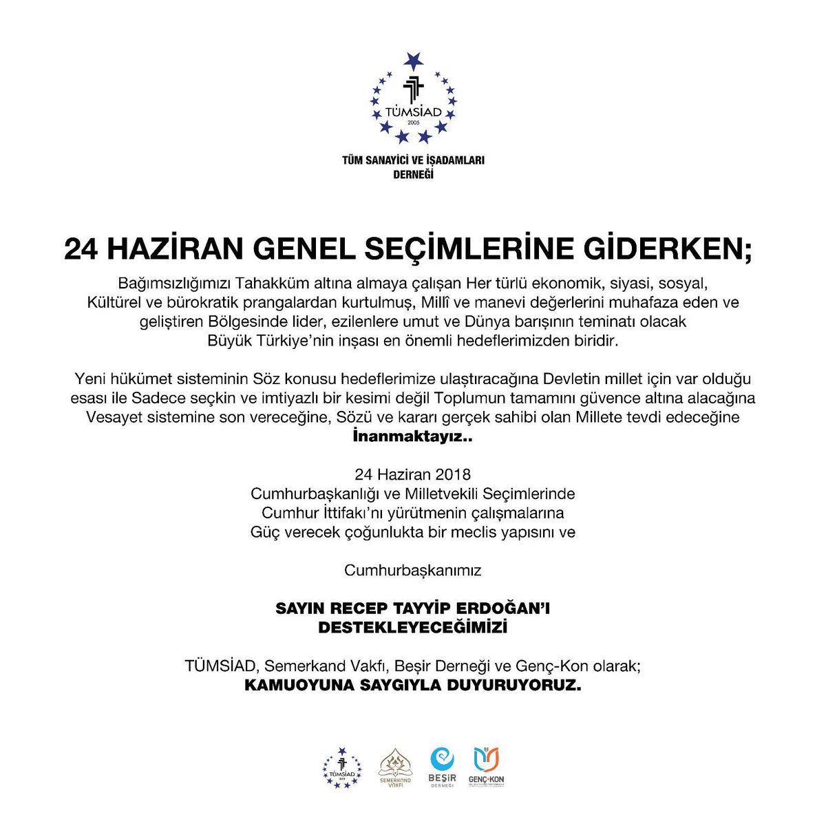 Menzil tarikatı seçimlerde destekleyecekleri isimi gazeteye ilan vererek açıkladı